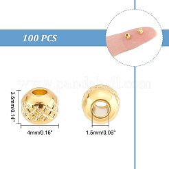 304ステンレススチールビーズ100個  テクスチャ  ラウンド  ゴールドカラー  4x3.5mm  穴：1.5mm&nbsp;STAS-UN0036-82
