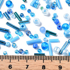 ガラスシードビーズ  混合スタイル  混合図形  ドジャーブルー  1~27x2~4mm  穴：0.7~1mm  約450g /ポンド&nbsp;SEED-S059-004