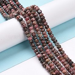 天然石ロードナイトビーズ連売り  多面カット  ロンデル  5x3.5mm  穴：0.8mm  約116個/連  15.55''（39.5センチメートル）&nbsp;G-E591-03