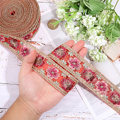 5ヤードの刺繍入りオーガンジーフラワーリボン  サクランボ色  1-5/8インチ（40mm）&nbsp;SRIB-GL0001-02
