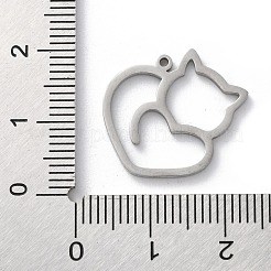 変色防止304ステンレススチールペンダント  レーザー切断  猫のチャーム  ステンレス鋼色  19x17.5x1.5mm  穴：1.2mm&nbsp;STAS-S149-01P