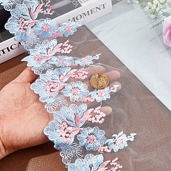 花柄ポリエステル刺繍飾りアクセサリー  レースオーガンジーのトリミング  ミシンクラフト装飾  ライトスカイブルー  200x1mm  約5ヤード/個&nbsp;DIY-WH0308-279