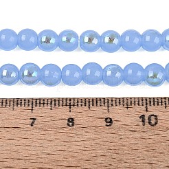 電気メッキジェイド風ガラスビーズ連売り  ラウンド  虹メッキ  半分メッキ  コーンフラワーブルー  6~6.5mm  穴：0.8~1mm  約67~72個/連  14.57~15.35インチ（37~39cm）&nbsp;EGLA-Q132-6MM-01B-10