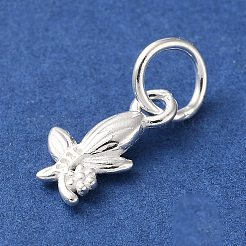 スターリングシルバーの花チャーム925個  丸カンとスタンプ925個付き  銀  10x6x2mm  穴：4mm&nbsp;STER-H118-07S