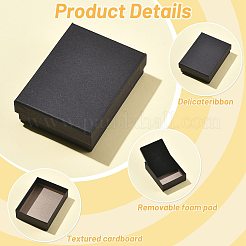 12個 4種類の厚紙紙製ジュエリーセットボックス  黒いスポンジを使って  ジュエリーとギフト用  長方形と正方形  ブラック  5.1~9.1x5.1~9.1x2.7~3.2mm  3個/スタイル&nbsp;CBOX-FS0001-12