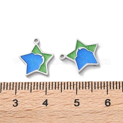 304ステンレススチールエナメルチャーム  ステンレス鋼色  星のチャーム  藤紫色  13.5x12x1.5mm  穴：1mm&nbsp;STAS-M102-20P-03