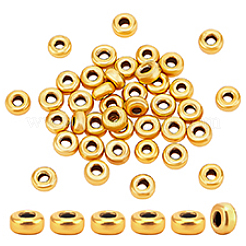 スターリングシルバースペーサービーズ40個925個  フラットラウンド  マットゴールドカラー  3.5x1.5mm  穴：1.2mm&nbsp;STER-PH0001-78