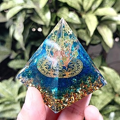 オルゴナイトピラミッド樹脂エネルギー発生器  レイキランプワークと天然ペリドットチップ生命の木、自宅オフィスデスクの装飾用  50mm&nbsp;PW-WG266F4-01
