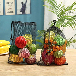 ナイロンメッシュ収納バッグ10個  巾着袋包装袋  長方形  ブラック  29.5x20x0.3cm&nbsp;ABAG-CN0001-44