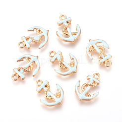 エナメルチャーム  ライトゴールドメッキ合金パーツ  アンカー  ライトシアン  17x12x3mm  穴：2mm&nbsp;ENAM-WH0006-A01