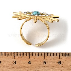 304ステンレススチールのラインストーンカフオープンリング  ナザールボンジュウ  合成ターコイズ付き  18KGP本金メッキ  18mm&nbsp;RJEW-H269-04G