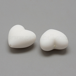 食品グレードの環境に優しいシリコーン焦点ビーズ  ハート  ホワイト  19x20x12mm  穴：2mm&nbsp;SIL-R003-01