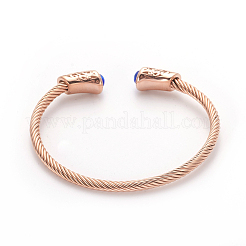304ステンレススチールカフバングルセット  トルクバングル  猫の目で  ブルー  65~67x51~54mm  3個/セット&nbsp;BJEW-L642-07A