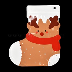 クリスマステーマブーツプラスチックギフトバッグ  再封可能なバッグ  ビスケット＆キャンディー包装用  トナカイの模様  22x19x0.01cm  10個/袋&nbsp;ABAG-G008-01B