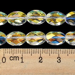 電気メッキガラスビーズセット  ABカラー  多面カット  オーバル  クリアAB  10~11.5x8x5mm  穴：1.2mm  約37個/連  15.75インチ（40cm）&nbsp;EGLA-C003-02