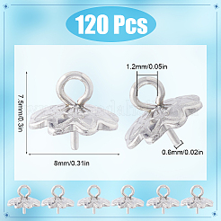 ステンレススチールカップペグベイル120個  ハーフドリルビーズ用ペンダントベイル  8花びら  花  ステンレス鋼色  8~8.5x7.5x7.5mm  穴：1.2mm  ピン：0.6mm&nbsp;STAS-SC0006-07