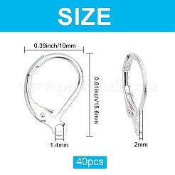 真鍮製ハギーフレンチフックピアス金具40個  カン付き  銀  15.6x10x2mm  穴：1.4mm  ピン：0.8mm  40個/箱&nbsp;KK-CN0001-47