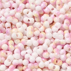 ツートンカラーのベーキングペイントガラスシードビーズ  丸い穴  ピーナッツ  パールピンク  6~6.5x3~3.5x3~3.5mm  穴：1~1.2mm  約4500個/ポンド&nbsp;SEED-F005-01A-11