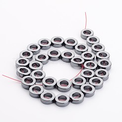 磁気無し合成ヘマタイトビーズ  グレードAA  ドーナツ  ブラック  12x4mm  穴：1mm  約33個/連  16インチ&nbsp;G-A032-1