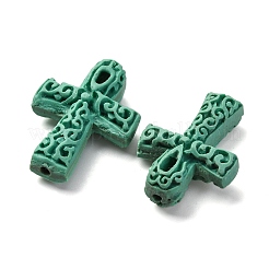 シナバービーズ  彫刻が施された漆器  アンククロス  ダークシーグリーン  30x22x8.5mm  穴：1.6mm&nbsp;CARL-K001-31A