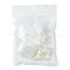 5 スタイルイミテーションパールアクリルビーズ  ラウンド＆bowknot  ホワイト  3~24x3~33x3~9.5mm  穴：1~2mm&nbsp;OACR-FS0001-31