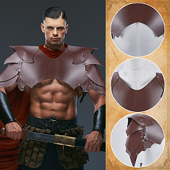 PUレザーアーマー  レトロスタイルのバイキング男性用男の子ステージショーコスプレ  ココナッツブラウン  550x865x13mm&nbsp;AJEW-WH20020-028