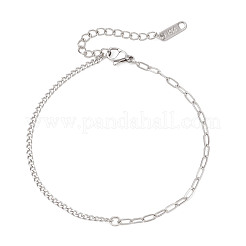 304ステンレススチールカーブ＆アズキチェーンブレスレット（女性用）  ステンレス鋼色  7.48インチ（19cm）&nbsp;BJEW-JB13116