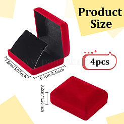 バッジ用フロッキングジュエリーボックス  長方形  レッド  7.8x6.1x3.2cm&nbsp;CON-WH0112-067C