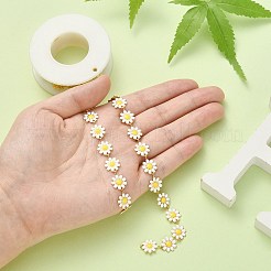 304ステンレススチールデイジーフラワーリンクチェーン（エナメル加工）  溶接されていない  スプールで  ゴールドカラー  ホワイト  14x10x1mm  約3.28フィート（1m）/ロール&nbsp;AJEW-CJ0001-22B