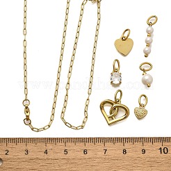 キュービックジルコニア＆シェルパールハートラウンドペンダント＆ネックレス＆ブレスレットセット  女性用304ステンレスジュエリーセット  14KGP本金メッキ  16.38インチ（416mm）&nbsp;SJEW-Q002-02G