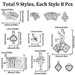 72pcs9スタイルチベットスタイルアロイペンダント  トランプのチャーム  アンティークシルバー  14.5~47x6.5~34x6.5mm  穴：1.5~2.8mm  8個/スタイル&nbsp;FIND-SC0006-64