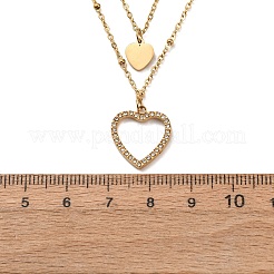 304ステンレススチール製クリスタルラインストーンハートペンダント二重ネックレス（女性用）  ゴールドカラー  15.55インチ（39.5cm）&nbsp;NJEW-P357-03G