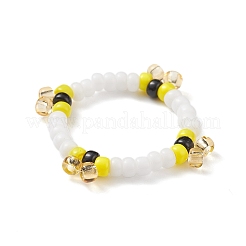 女性のためのガラスシードビーズストレッチフィンガーリング  ホワイト  usサイズ8 1/4(18.3mm)  3~5mm&nbsp;RJEW-JR00519