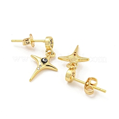 スターリアル 18K ゴールドメッキ 真鍮 ダングル スタッド イヤリング  エナメル質とキュービックジルコニア付き  ブラック  20x10.5mm&nbsp;EJEW-L269-107G-02