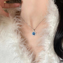 クリスマス用合金ラインストーン雪の結晶ペンダントネックレス（女性用）  プラチナ  アクアマリン  15.75インチ（40cm）&nbsp;WG6BE39-02