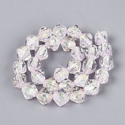 手作りの箔ガラスビーズ連売り  ポリゴン  多面カット  ミスティローズ  12~15x14~16x14~16mm  穴：0.7~1.4mm  約30個/連  15.35~16.14インチ（39~41cm）&nbsp;FOIL-Q002-06D