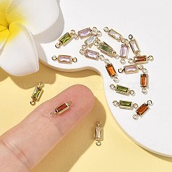 シェグレース 真鍮 パヴェ キュービックジルコニア 長方形コネクターチャーム  カドミウムフリー＆ニッケルフリー＆鉛フリー  長持ちメッキ  18KGP本金メッキ  ミックスカラー  11x3x1.5mm  穴：1mm＆1.2mm&nbsp;XGRQ2O455-445G
