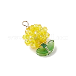 花のガラスペンダント  304ステンレススチールループ付き  ファセット(32ファセット)  きいろ  27.5~28x17~17.5mm  穴：3.5x3mm&nbsp;PALLOY-MZ00805-05