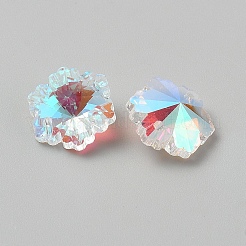 透明なファセットガラスコネクタチャーム  クリアAB  花  14x12.5x7mm  穴：1mm&nbsp;GLAA-WH20008-05D-01