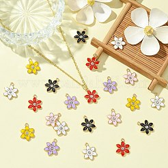 30色フラワー合金エナメルペンダント6個  ラインストーン付き  ライトゴールド  ミックスカラー  17x13x3mm  穴：1.5mm  5個/カラー&nbsp;ENAM-CJ0006-22