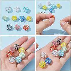 10個10色手作りランプワークビーズ  花の丸  ミックスカラー  14~15.5x12.5~13.5mm  穴：1.6mm  10個/セット&nbsp;LAMP-AR0001-43
