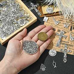100pcs10スタイルチベットスタイルアロイペンダント  鉛フリー＆カドミウムフリー  アンティークシルバー  18.5~55.5x14~40x1~4mm  穴：1.5~3mm  10個/スタイル&nbsp;TIBEP-CJ0003-52