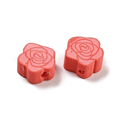 手作り樹脂粘土ビーズ  ローズ  鮭色  9.5x9.5x4.5mm  穴：1.6mm&nbsp;CLAY-E005-07