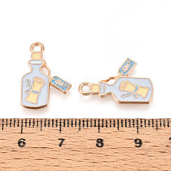 合金エナメルチャーム  ドリフトボトルチャーム  ライトゴールド  ライトスチールブルー  20x13.5x1mm  穴：1.8mm&nbsp;ENAM-T022-35