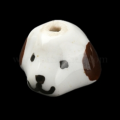 手作りの陶器ビーズ  手描きの陶器ビーズ  DIYのブレスレットとイヤリングのアクセサリー用  犬  ホワイトスモーク  9x13.5x14mm  穴：1.6mm&nbsp;PORC-Q266-01A