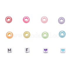 400個バレル＆キューブプラスチック/アクリルビーズ  プラスチック製ヘアピンパン2セット  1pcステンレス鋼はさみと1ロール弾性水晶糸  DIYヘアアクセサリー作成キット用  ミックスカラー  ビーズ：400個/セット&nbsp;DIY-FS0001-52