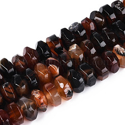 天然石瑪瑙ビーズ連売り  染め  多面カット  ロンデル  サドルブラウン  11~18x11~18x8~10mm  穴：1.2mm  約40~41個/連  14.57~14.96インチ（37~38cm）&nbsp;G-N356-01A-02