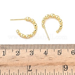 真鍮マイクロペーブクリアキュービックジルコニアスタッドピアス  C字型のフラットラウンド  ラックめっき  長持ちメッキ  カドミウムフリー＆鉛フリー  18KGP本金メッキ  16.5x4mm&nbsp;X-EJEW-G452-07G