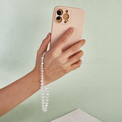 ラウンド合成ムーンストーンビーズモバイルストラップ  ナイロンコード tpu 携帯電話ストラップパッチモバイルアクセサリー装飾  ホワイトスモーク  23cm&nbsp;HJEW-SW00042-01