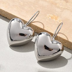 ハート真鍮ダングルのピアス  カドミウムフリー＆鉛フリー  ラックめっき  プラチナ  38.5x25.5mm&nbsp;EJEW-B132-03P